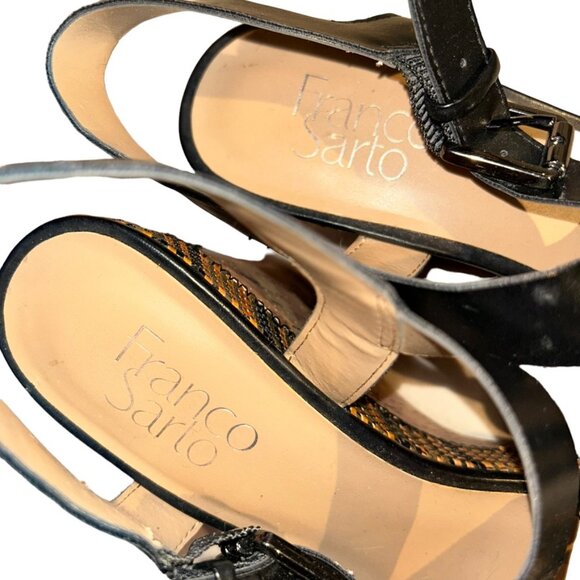 Franco Sarto black ethnic cork platform high sandals shoes 8 EUC - Picture 4 of 7